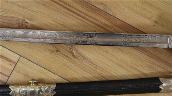 A Naval officers dress sword, length 56cm